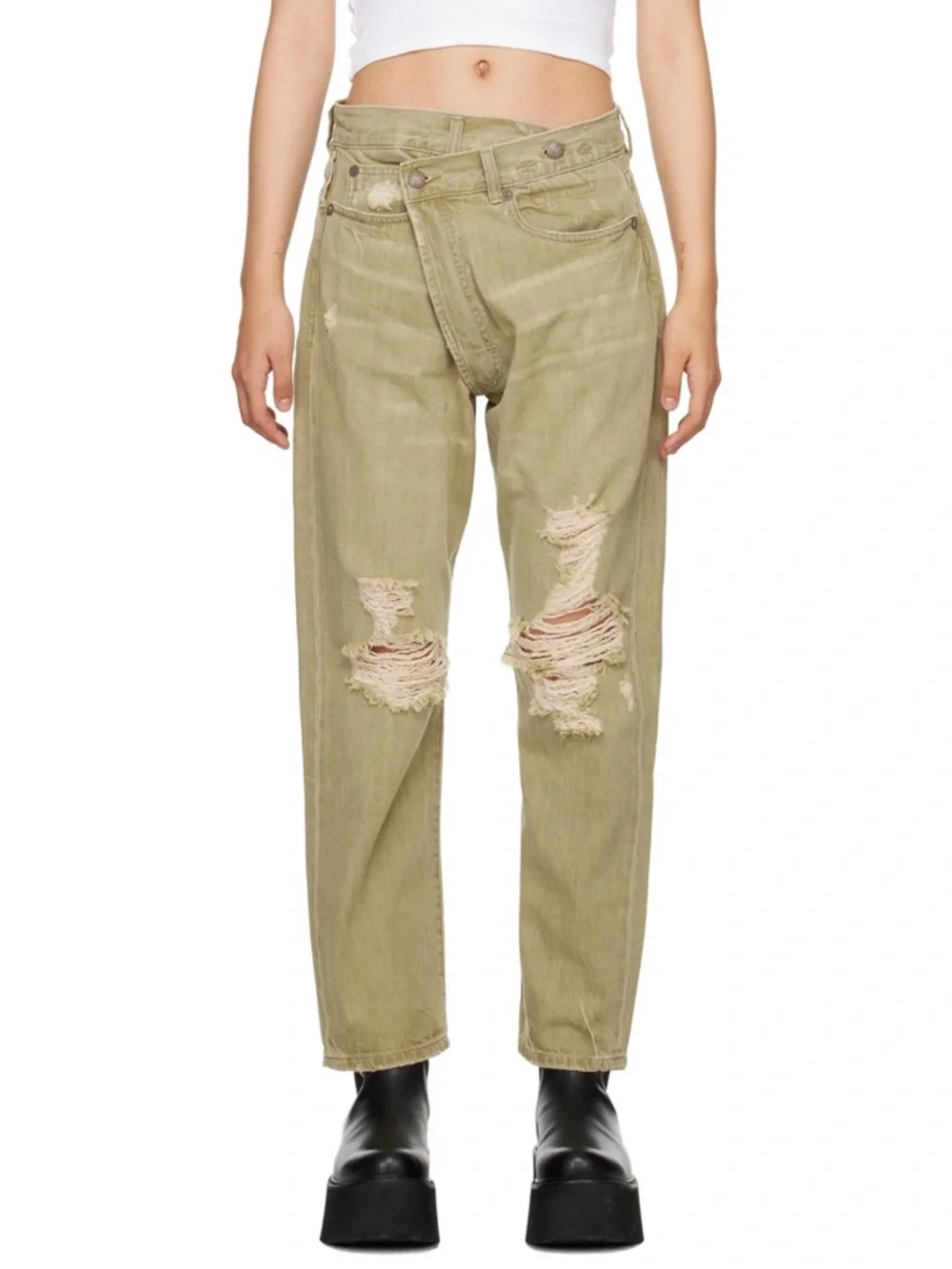 R13 Crossover Distressed Moss Green Jeans - Picture 1 of 14